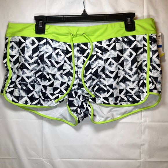 Go Gossip Women's Black White Contrast-Trim Swim Shorts w Drawstring, XL - Picture 8 of 14